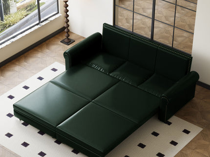 3 In 1 Convertible Sleeper Sofa With Nailhead Trim & Rolled Arm