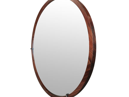 Hausen - Mid-Century Modern Round Accent Wall Mirror - Brown Walnut
