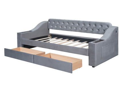 Upholstered Daybed With Storage Armrests And USB Port