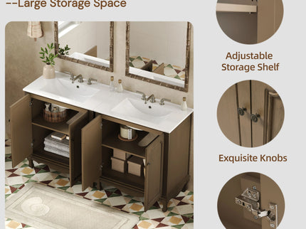 Vintage Double Sink Bathroom Vanity Set With Ceramic Sinks