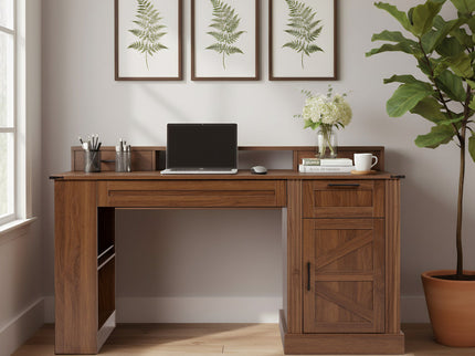 Office Desk With Storage Cabinet, Charging Station, Monitor Stand & Pegboard
