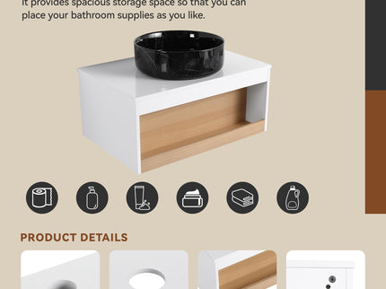 Floating Bathroom Vanity With Vessel Sink With Open Shelf Storage