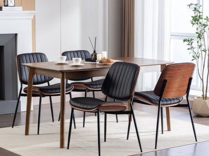 Dining Chairs (Set of 2) Mid-Century Modern Retro Chair With Walnut Bentwood Back Upholstered Seat Metal Legs Adjustable Foot For Kitchen Dining Room Chairs