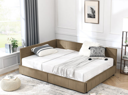 Storage Upholstered Tufted Bed Frame With Backrest And Armrests