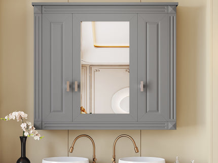 Wall Mounted Bathroom Cabinet With Mirror And 4 Shelves, Rectangular Design - Gray