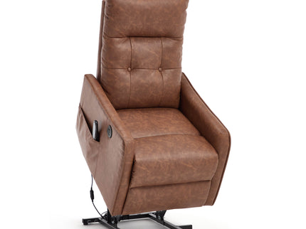 Single Motor Power Lift Recliner Chair With Massage And Heat, USB For Charging - Brown
