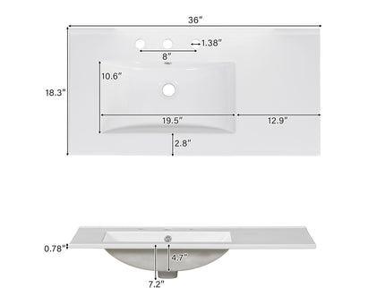 Bathroom Vanity With Sink, Soft-Close Doors, Adjustable U-Shelf, 3 Drawers