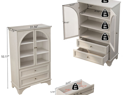 Glass Door Display Case With 2 Drawers And Adjustable Shelf