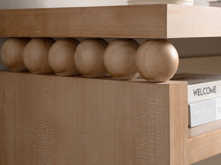 Modern Rustic Console Table, Wood Entryway Table With Shelf & Decorative Bead Detail - Natural
