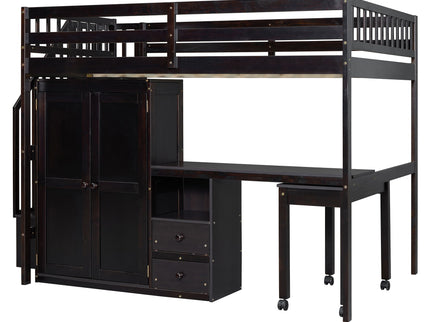 Loft Bed With Stairs, Bookshelf, Drawers, Desk & Wardrobe, Space Saving Multifunctional Furniture