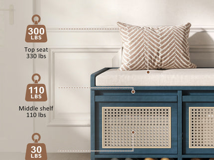 Entryway Shoe Bench With Drawers & Button Tufted Cushion
