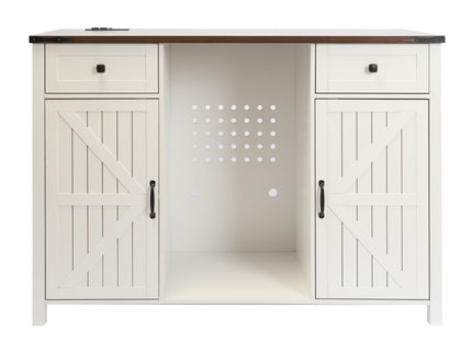Coffee Bar With Mini Fridge Space & Built In Charging Station, Large Bar Cabinet With Drawers & Adjustable Shelves For Kitchen - White