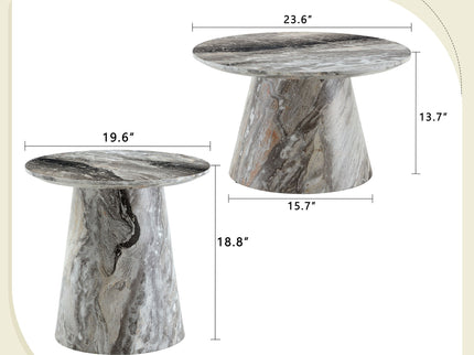 Nested Coffee Table Set, Round Design For Living Room - Gray