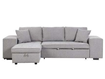 Modern L-Shape 3 Seat Reversible Sectional Couch, Pull Out Sleeper Sofa With Storage Chaise And 2 Stools For Living Room Furniture Set