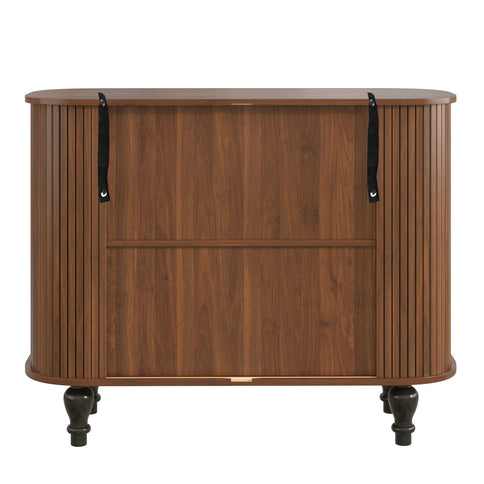 Fluted Liquor & Coffee Bar Cabinet With 6 Wine Racks And 3 Glass Holders