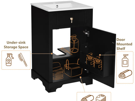 Elegant Bathroom Vanity With Ceramic Sink, Soft Close Door, Adjustable Shelf
