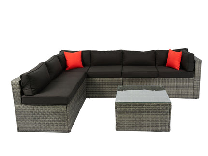 5 Pieces Rattan Sectional Outdoor Furniture Cushioned U Sof Set With 2 Pillow - Gray / Black