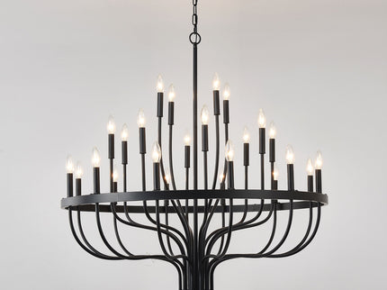 24 Light Chandelier Industrial Iron Candle Chandelier Modern Suspended Farmhouse Chandeliers Pendant Light Fixtures For Dining Room Bedroom Living Room Kitchen Island Foyer E12 Bulb (No Include) - Black
