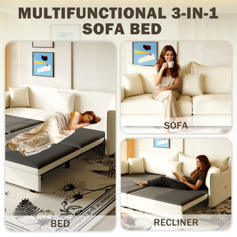King Pull Out Sofa Bed, 3-In-1 Convertible Bed With 3 Pillows