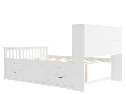 Captain Platform Bed Frame With Bookcase Headboard, 4 Drawers, Storage Shelves