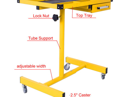 Adjustable Tear Down Work Table With Drawer For Garages, Repair Shops, And Diy, Portable, (4) 2.5" Swivel Casters, 220 Pound Capacity, Rubber Corners, Heavy Duty Steel