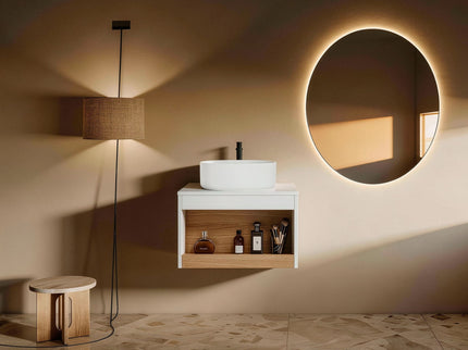 Floating Bathroom Vanity With Glossy Round Vessel Sink