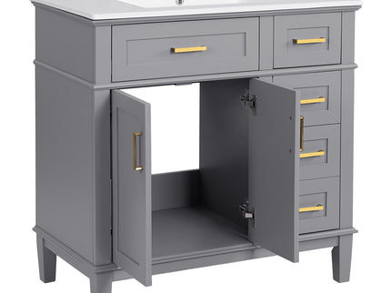 Modern Bathroom Vanity With Ceramic Sink, Soft Close Storage Cabinet