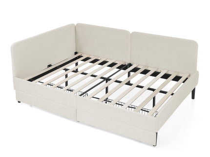 Upholstered Platform Bed Frame With 2 Storage Drawers And Adjustable Sofa Bed