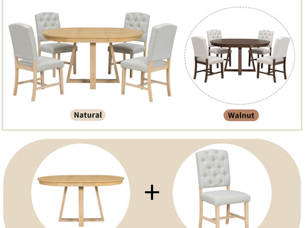 Dining Set With Leaf Round Table And 4 Upholstered Chairs