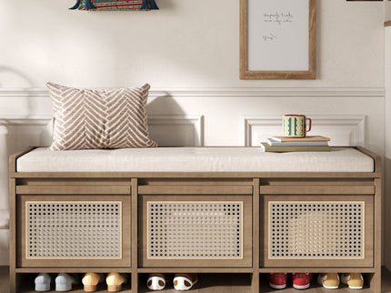 Entryway Shoe Bench With Drawers & Button Tufted Cushion