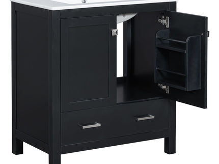 Bathroom Vanity With Single Sink, Combo Cabinet Undermount Sink, Bathroom Storage Cabinet With Two Doors And A Drawer, Soft Closing, Multifunctional Storage, Solid Wood Frame