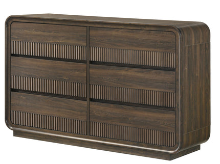 Flair Rounded Edges 1 Piece Dresser, 6 Drawer Storage Bedroom Furniture - Brown