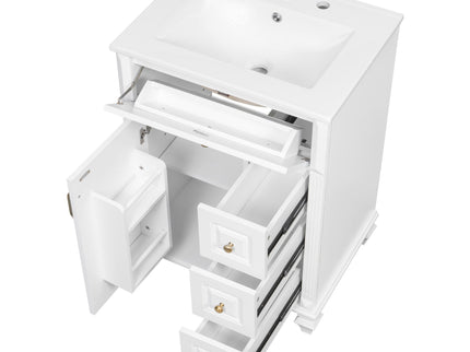 Freestanding Bathroom Vanity With Sink, 3 Drawers & Flip-Out Drawer