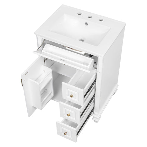 Freestanding Bathroom Vanity With Sink, 3 Drawers & Flip-Out Drawer