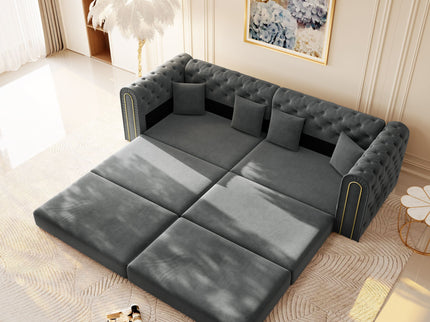 3-In-1 Convertible Sleeper Sofa With Movable Ottoman For Living Room