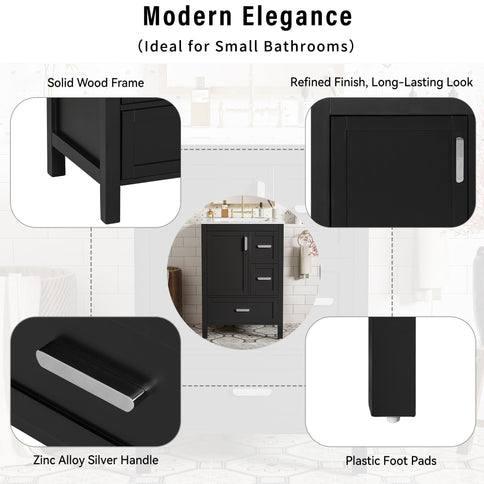 Bathroom Vanity With Sink, Soft-Close Doors, Double-Layer Shelf And 3 Drawers