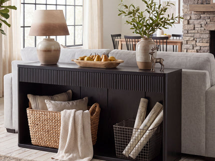 Fluted Console Table With 3 Drawers, Long Sofa Table Behind Couch For Living Room - Black