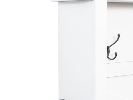 4 In 1 Hall Tree With 6 Hooks, Entryway Bench With Adjustable Shelves - White