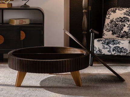 Round Retro Coffee With Solid Wood Legs