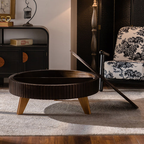 Round Retro Coffee With Solid Wood Legs