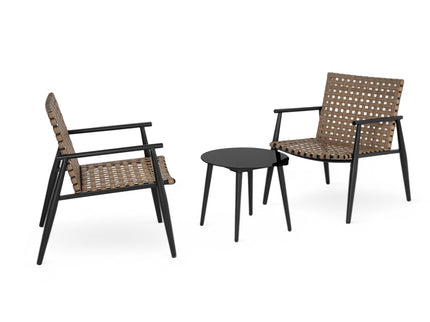 Outdoor Chat Set, 2 Chairs & Side Table - Black / Brown