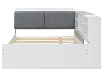 Platform Bed With Trundle, Shelves, And Storage Headboard