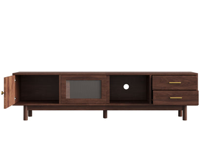 TV Stand With Sliding Doors And 2 Drawers For Living Room - Dark Brown