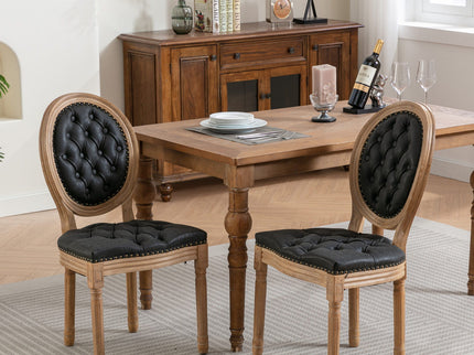 French Style Solid Wood Frame Antique Painting, Hand-Pulled Buckle Decoration Artificial Dining Chair With Nailhead Trim, Wood Legs