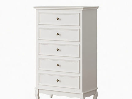 5 Drawer Tall Wide Chest Of Drawers - White