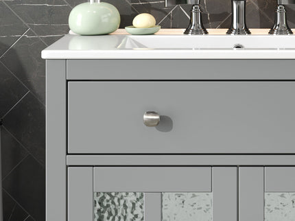 Bathroom Vanity With Ceramic Sink, Adjustable Shelf & Tip Out Tray