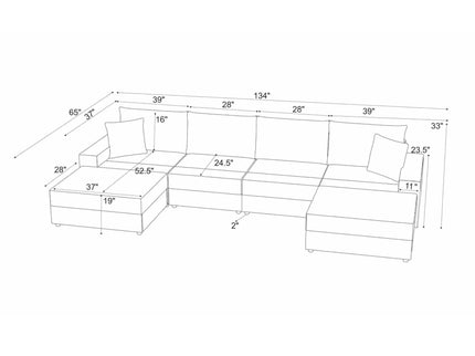 Sectional Sofa With 2 Ottomans And Toss Pillows