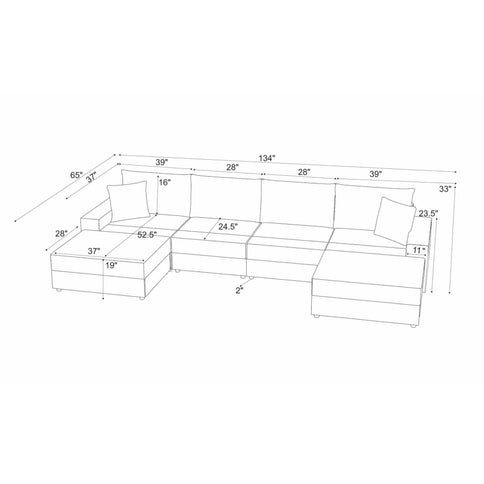 Sectional Sofa With 2 Ottomans And Toss Pillows