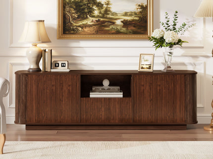 70" TV Stand With Ample Storage, Curved Corners - Dark Brown
