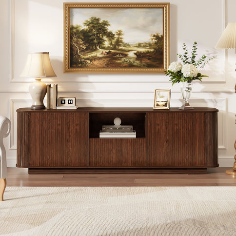 70" TV Stand With Ample Storage, Curved Corners - Dark Brown